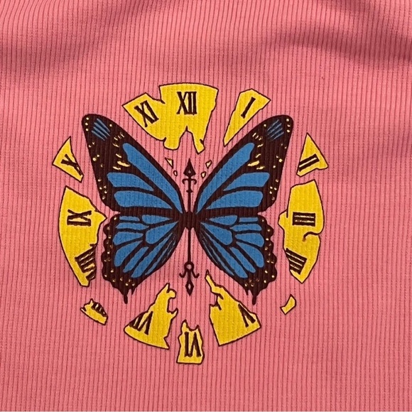 Pink Butterfly Graphic Design Fairy Core Beachy Euro Summer Tank Top Small - Picture 2 of 3